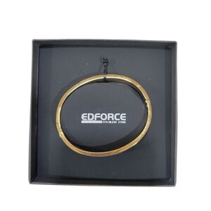 UNISEX EdForce Stainless Steel Roman-Numeral Bangle.Bracelet Gold Plated New NIB